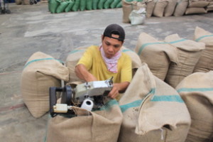 Stiching up the bags